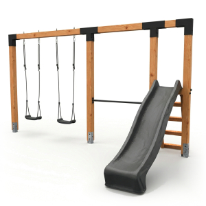 Douglas dubbele houten schommel met duikelrek en glijbaan Exit Linea Robust 110